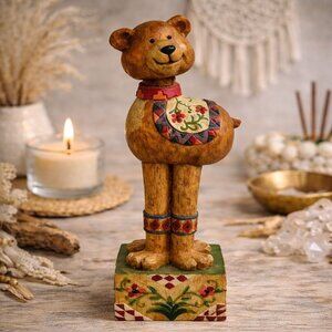 VTG Folk Art Bear Bobble-Head Ceramic Figurine Rustic Cabin Lodge Decor Hand Pai